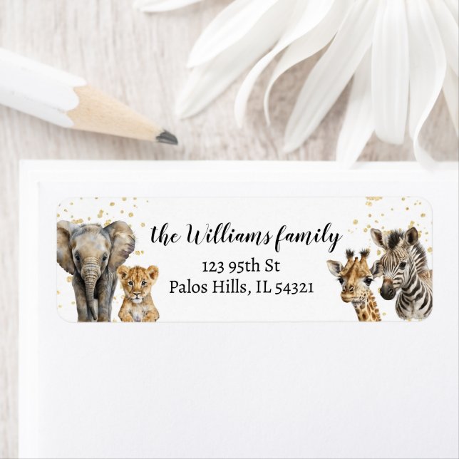 Safari animals gold baby shower address labels (Insitu)