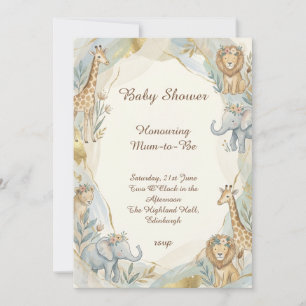 Safari Animals Gold Baby Shower Invitation