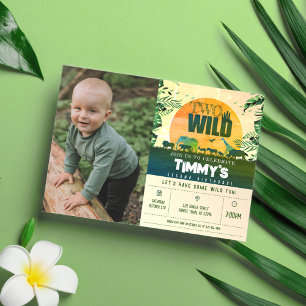 Safari Animals Green Two Wild Photo 2nd Birthday Invitation