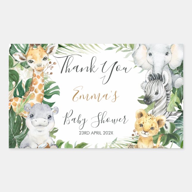 Safari Animals Greenery Baby Shower Favor Rectangular Sticker (Front)