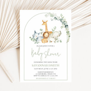 Safari Animals Greenery Baby Shower  Invitation