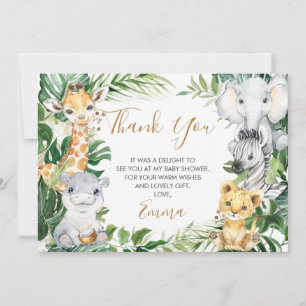 Safari Animals Greenery Baby Shower Thank You Card
