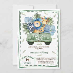 Safari Animals Greenery Car Baby Shower  Invitation