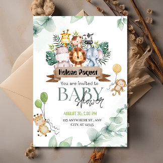 Safari Animals Greenery & Eucalyptus Baby Shower Invitation
