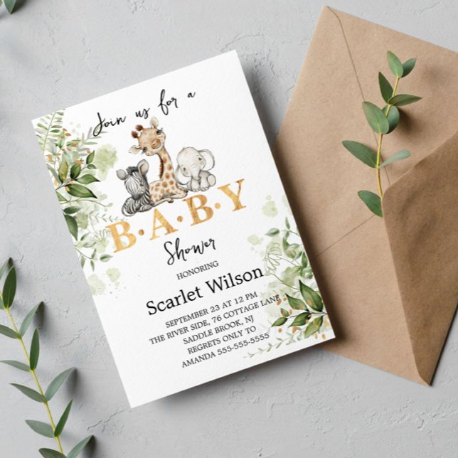 Safari Animals Greenery Wild Baby Shower Invitation (Creator Uploaded)