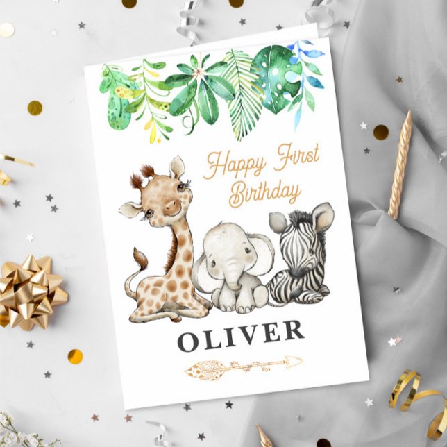 Safari Animals Happy 1st Birthday Greeting Card (Creator Uploaded)