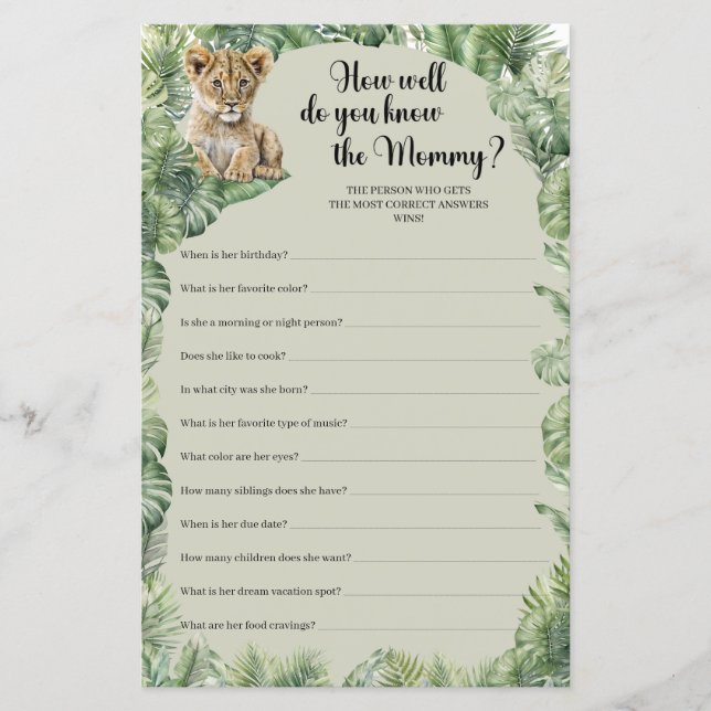 Safari Animals How Well Do You Know The Mummy game (Front)