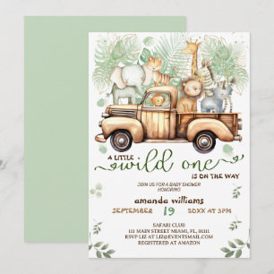 Safari animals in the car baby shower  invitation