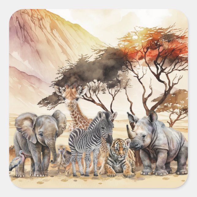 Safari Animals Invitation Envelope Seals (Front)