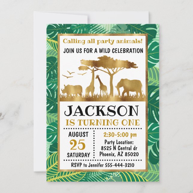 Safari animals invitation, Jungle birthday Invitation (Front)