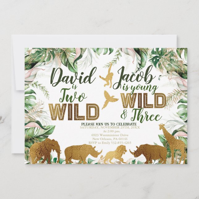 Safari Animals Joint Birthday, Jungle Animals Invitation (Front)