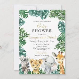 Safari animals, Jungle animals baby shower invite. Invitation