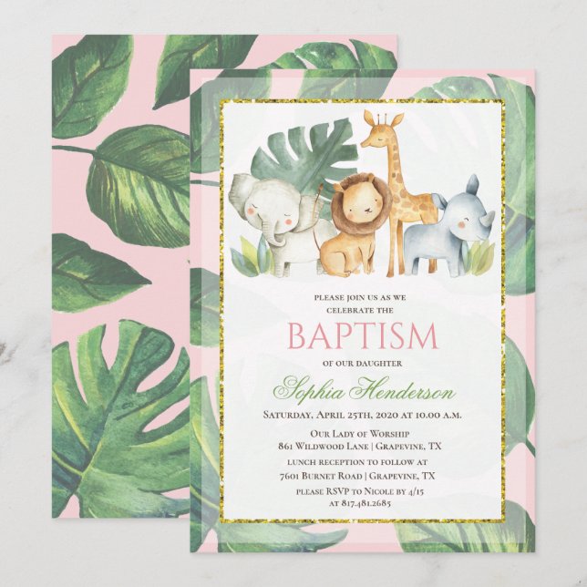 Safari Animals Jungle Animals Baptism Invitation (Front/Back)