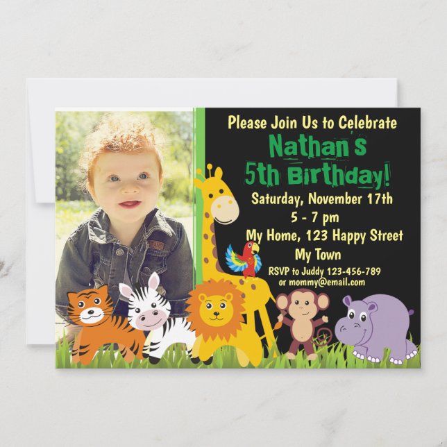 Safari animals Jungle animals birthday invitation (Front)