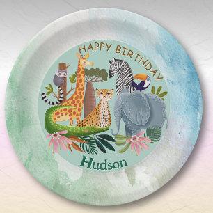 Safari animals jungle birthday watercolor paper plate