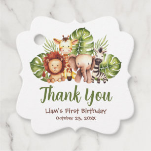 Safari Animals Jungle Leaves First Birthday Party  Favour Tags