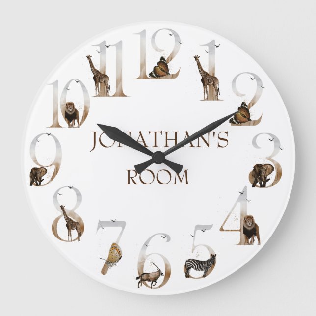  Safari Animals Jungle Numbers  Large Clock (Front)