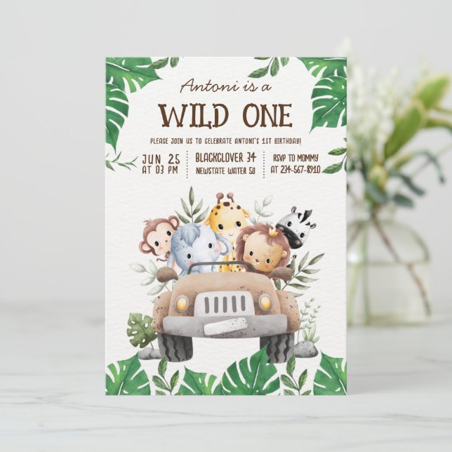 Safari Animals Jungle Party Invitation (Standing Front)