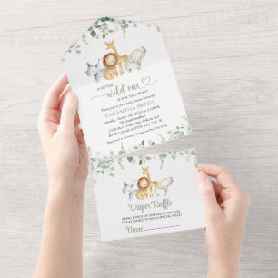 Safari Animals, Jungle, Wild Animals, Baby Shower All In One Invitation