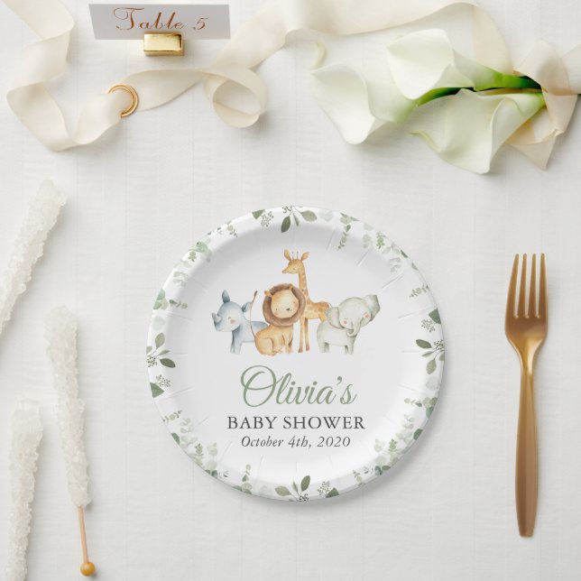 Safari Animals, Jungle, Wild Animals, Baby Shower Paper Plate (Wedding)