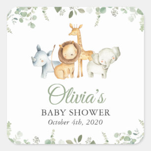 Safari Animals, Jungle, Wild Animals, Baby Shower Square Sticker