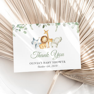 Safari Animals, Jungle, Wild Animals, Baby Shower Thank You Card