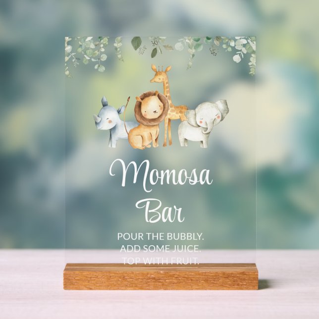 Safari Animals, Jungle, Wild Animals, Momosa Bar Acrylic Sign (Neutral)