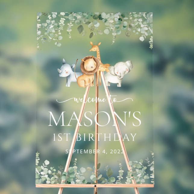 Safari Animals, Jungle, Wild One, Birthday Welcome Acrylic Sign (Neutral)