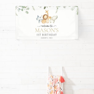 Safari Animals, Jungle, Wild One, Birthday Welcome Banner