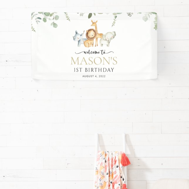 Safari Animals, Jungle, Wild One, Birthday Welcome Banner (Insitu)