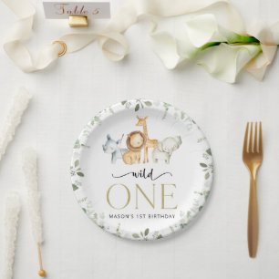 Safari Animals, Jungle, Wild One, First Birthday Paper Plate