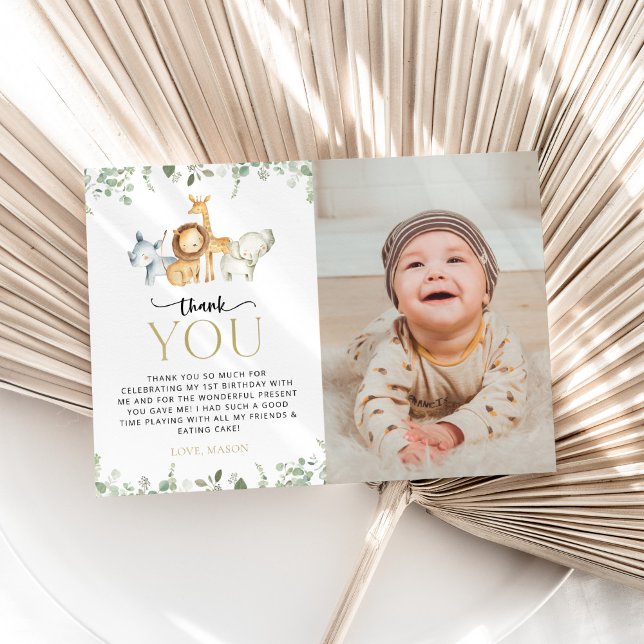 Safari Animals, Jungle, Wild One, First Birthday Thank You Card (Creator Uploaded)