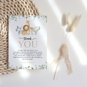 Safari Animals, Jungle, Wild One, First Birthday Thank You Card
