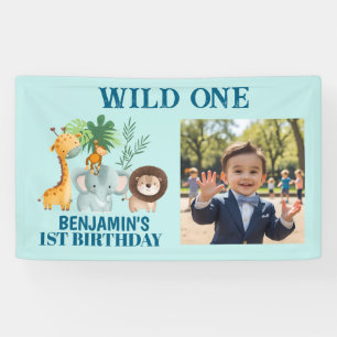 Safari Animals Jungle Wild One Photo Banner