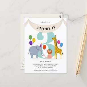 Safari Animals Kids Birthday Party Postcard