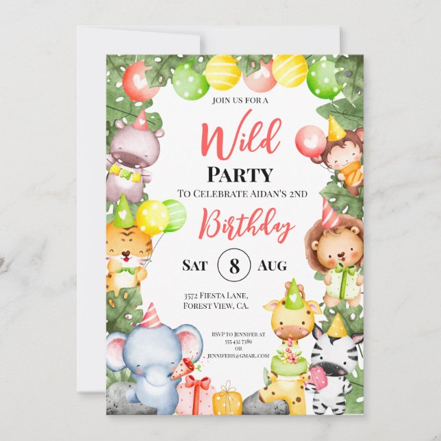 Safari Animals Kids Party Invitation (Front)