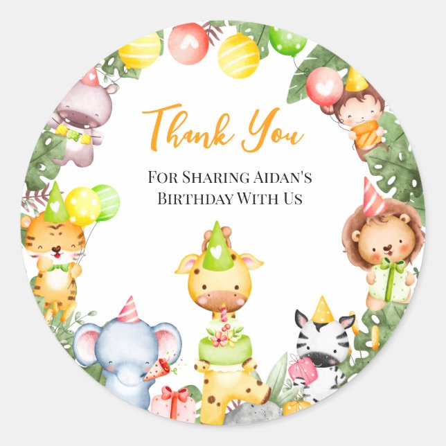 Safari Animals Kids Party Thank You  Classic Round Sticker (Front)