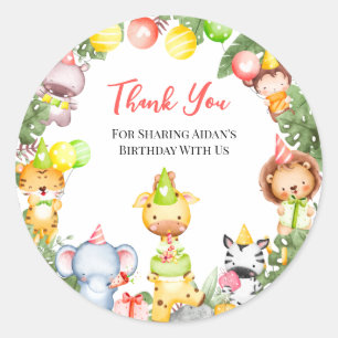 Safari Animals Kids Party Thank You  Classic Round Sticker