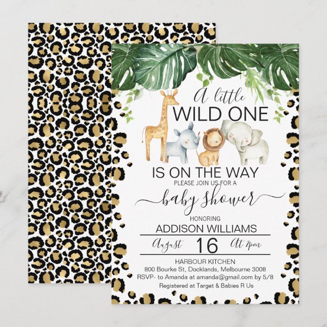 Safari Animals Leopard Skin Baby Shower Invitation (Front/Back)
