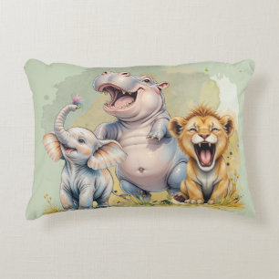 Safari Animals Lion Hippo Elephant Decorative Cushion