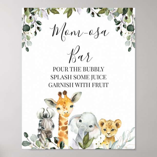 Safari Animals Lion Mum-osa Bar Baby Shower Sign (Front)