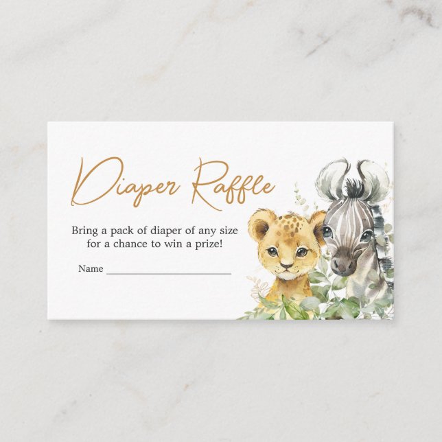 Safari Animals Little Wild One Baby Diaper Raffle Enclosure Card (Front)