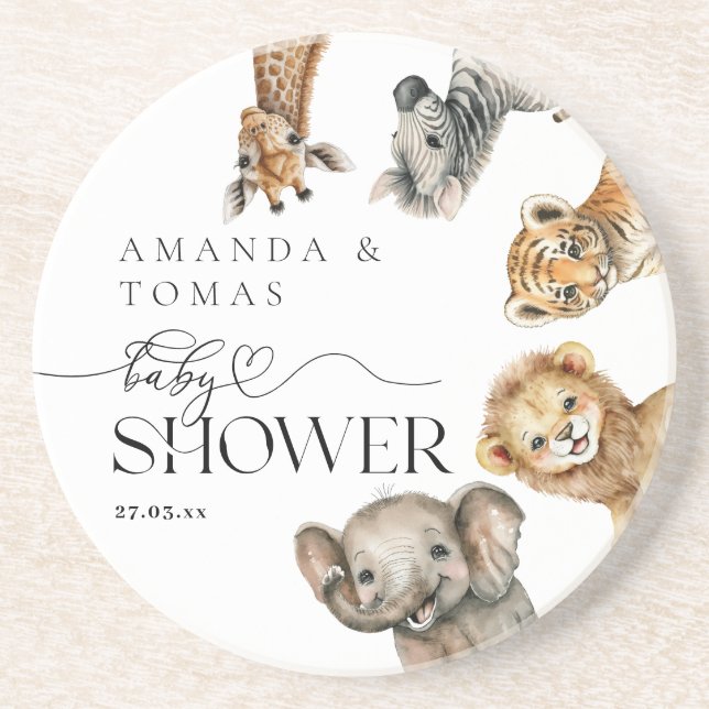 Safari Animals Modern Baby Shower Coaster (Front)