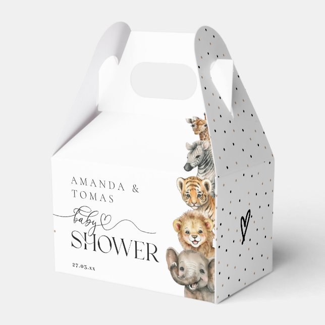 Safari Animals Modern Baby Shower Favour Box (Front Side)