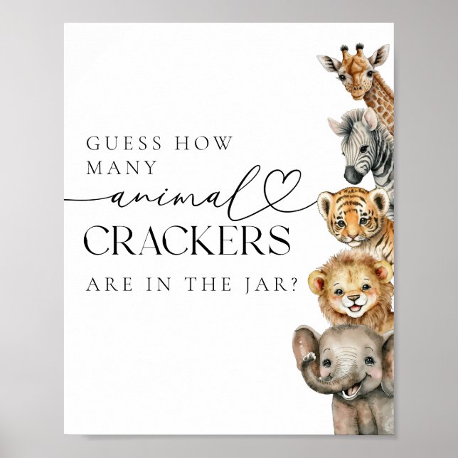 Safari Animals Modern Baby Shower Game Poster (Front)