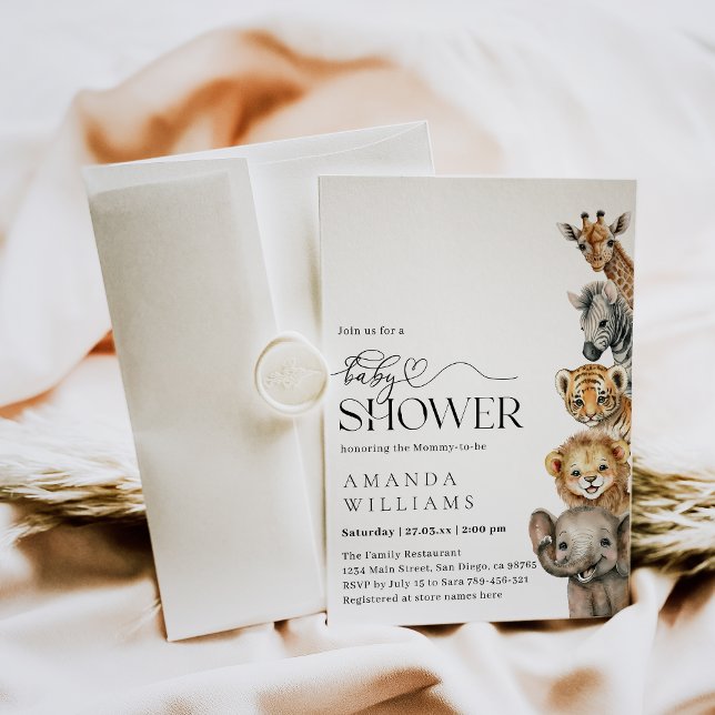 Safari Animals Modern Baby Shower Invitation (Creator Uploaded)