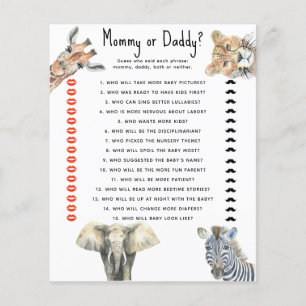 Safari animals - mummy or daddy baby shower game