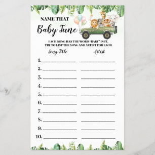 Safari Animals Name Baby Tune Shower Game card