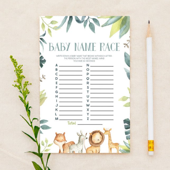 Safari Animals Name Race Baby Shower Game Activity Stationery (Creator Uploaded)