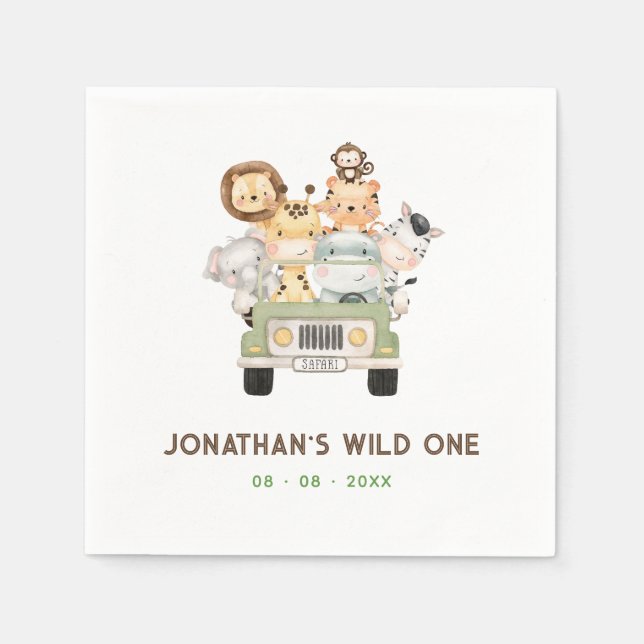 Safari Animals Napkins - Boy 1st Wild One Birthday (Front)